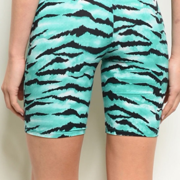 Aqua turquoise & black zebra print biker shorts - Picture 7 of 8